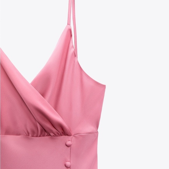 NWT. Zara Pink Satin Effect V-neck Midi Dress. Size S. - Picture 6 of 10
